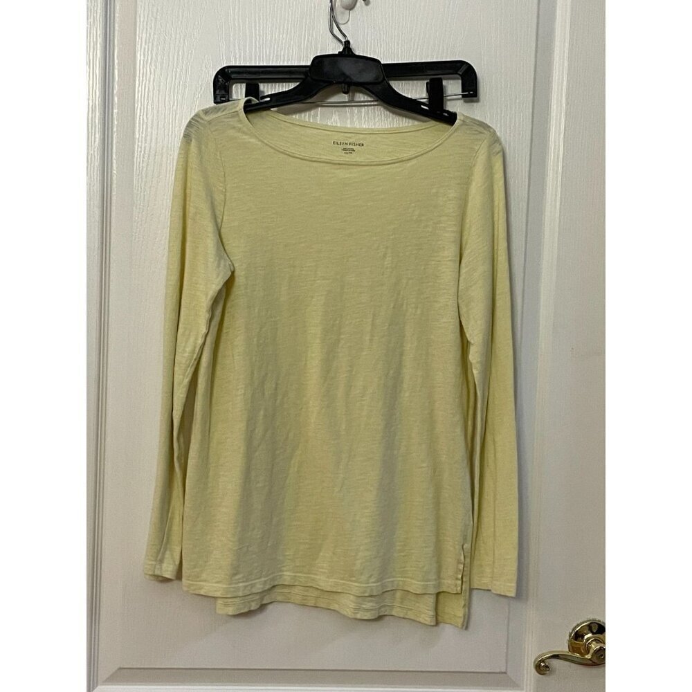 EILEEN FISHER 100% Organic Cotton Boat Neck Tee Shirt Size XS Yellow